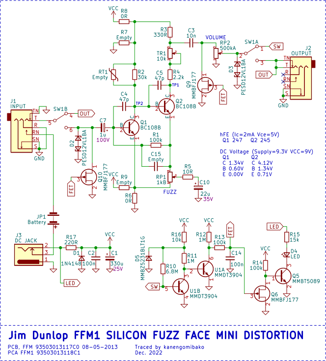 Jim Dunlop FFM1 SILICON FUZZ FACE MINI Schematic
